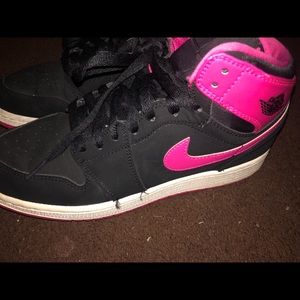 Pink and black nike air jordans